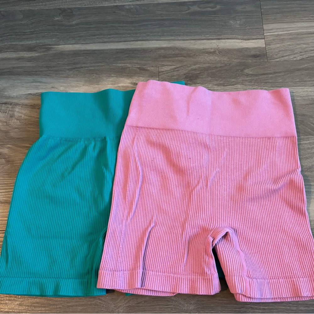 Ribbed Shorts Set - Pink and Blue